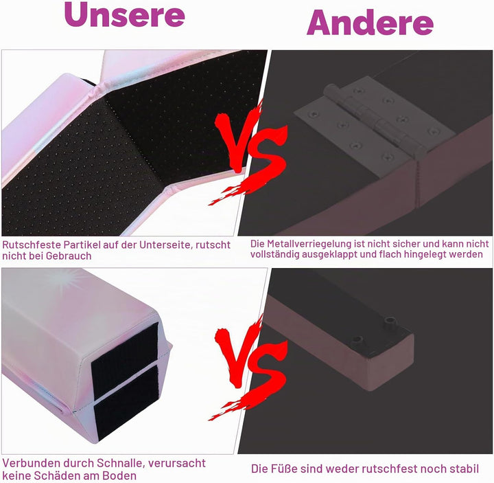FBSPORT Schwebebalken Kinder, PU-Leder Faltbarer Balken Turnen Balance Beam Klappbarer Turnbalken Gy