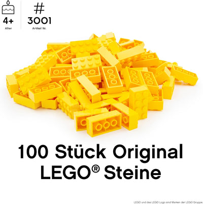 Lego Steine Classic, Gelb, 2x4 Bausteine, 100 Stück - Einzelteile Starterset oder Erweiterung für Le