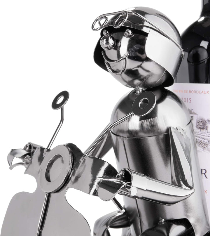 BRUBAKER Weinflaschenhalter Rollerfahrer Silber - Metall Skulptur Flaschenständer - 27 cm Metallfigu