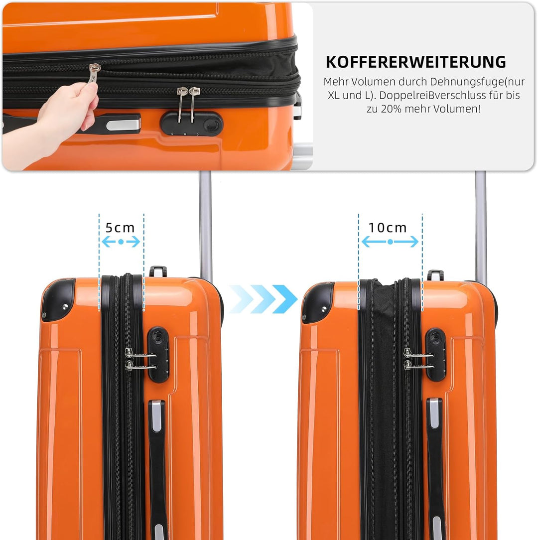 BEIBYE Hartschalen Koffer Trolley Rollkoffer Reisekoffer 4 Zwillingsrollen Polycabonat (Orangen, Han