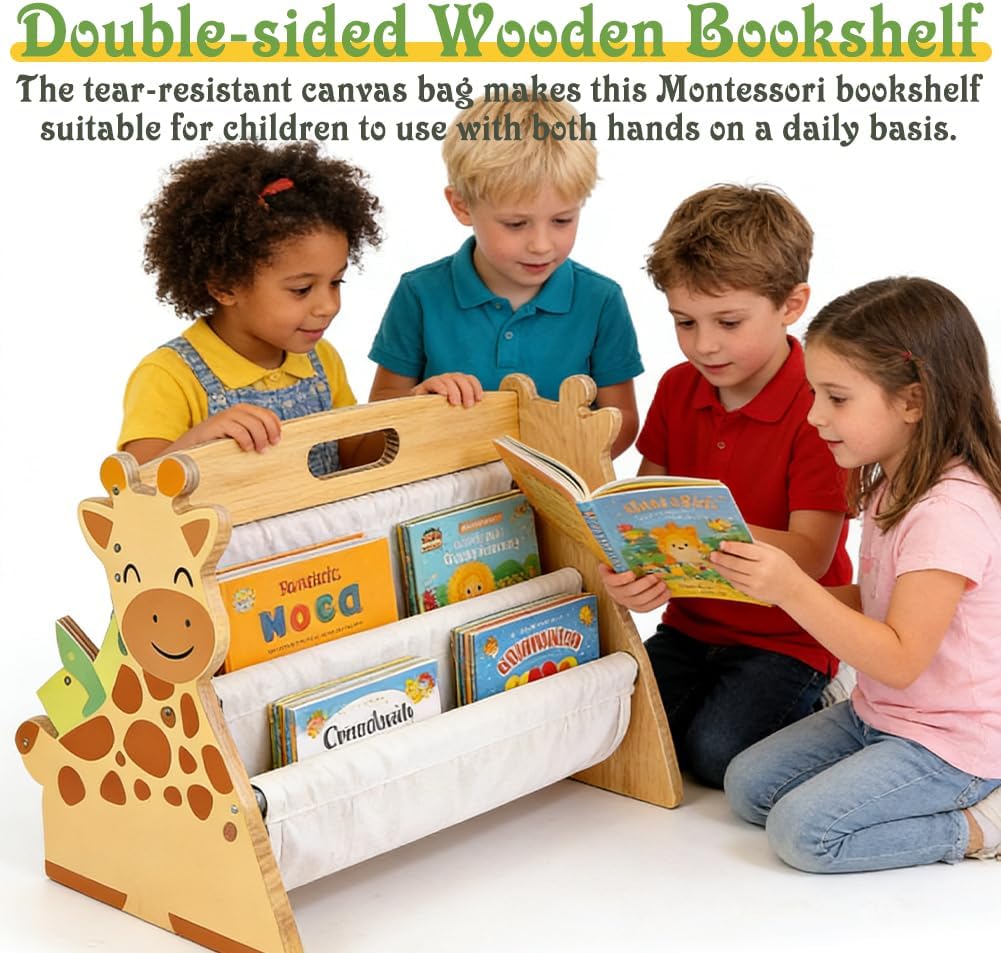 Bücherregal Kinder, Ddoppelseitiges Bücherregal Holz, Montessori Kinderrega, Bücherkiste Kinder mit