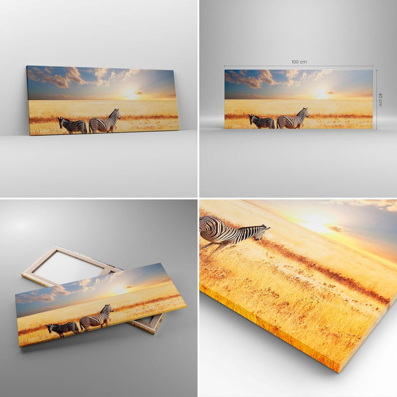 Panorama Bilder auf Leinwand 100x40cm Leinwandbild Zebra tier gestreift savanne Gross Wanddeko Bild