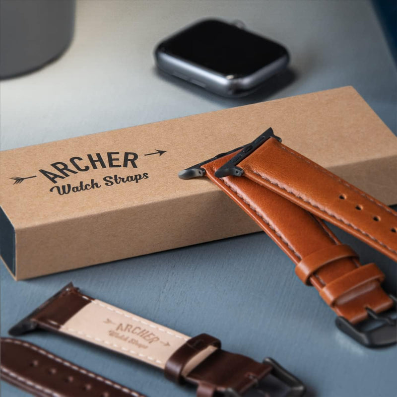 Archer Watch Straps - Uhrenarmbänder aus Hochwertigem Genarbtem Leder für Apple Watch Cognac/abgesti