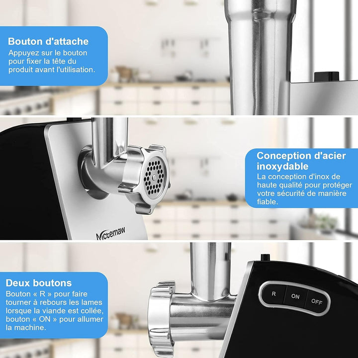Nictemaw Elektrischer Fleischwolf, professioneller Fleischwolf, Wurst und Fleischwolfmaschine, 500 W