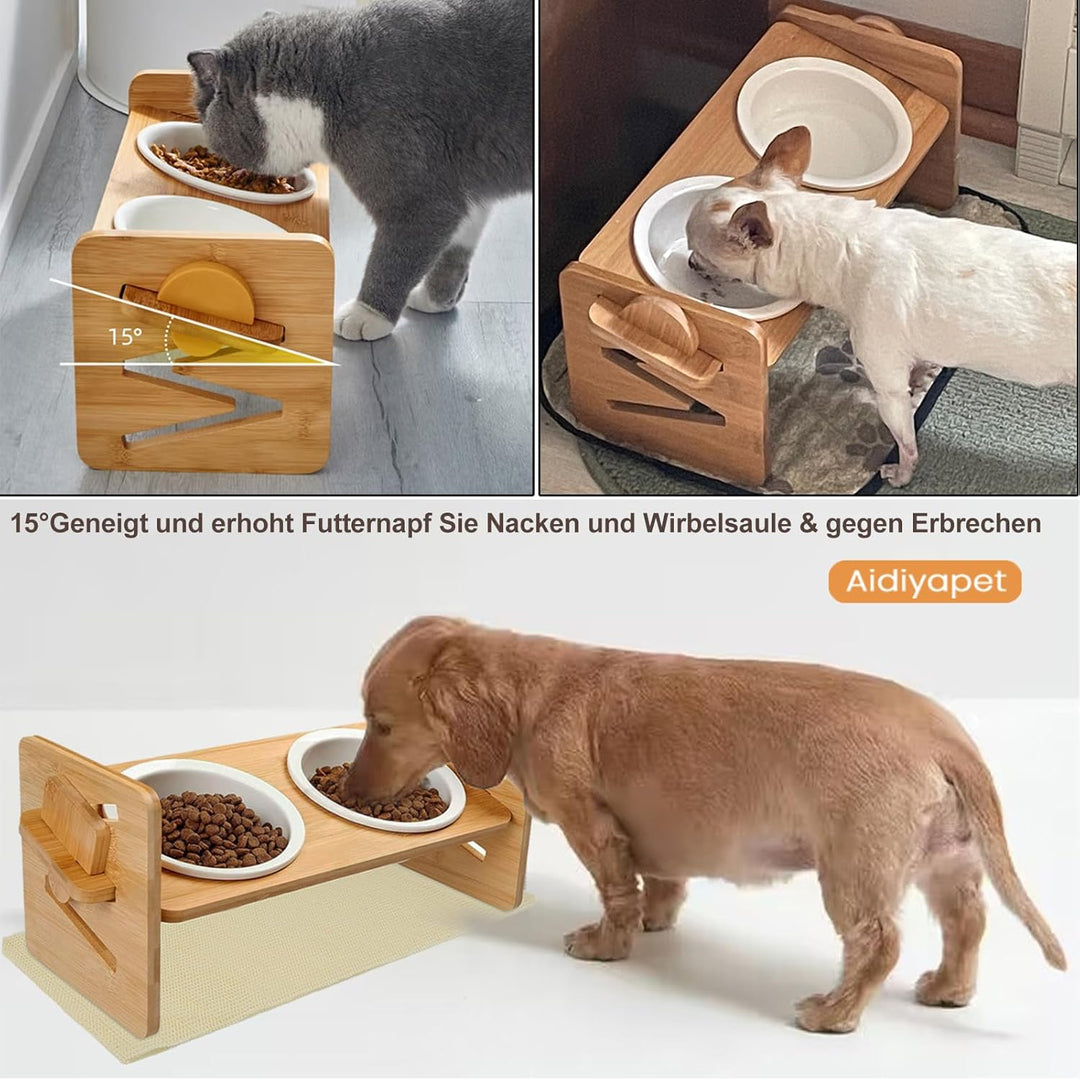 Katzennapf Erhöht, 15° gekippte Futternapf für Katzen, Futternapf Katze aus Keramik mit Antirutschma