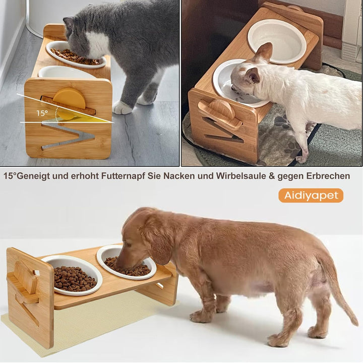 Katzennapf Erhöht, 15° gekippte Futternapf für Katzen, Futternapf Katze aus Keramik mit Antirutschma