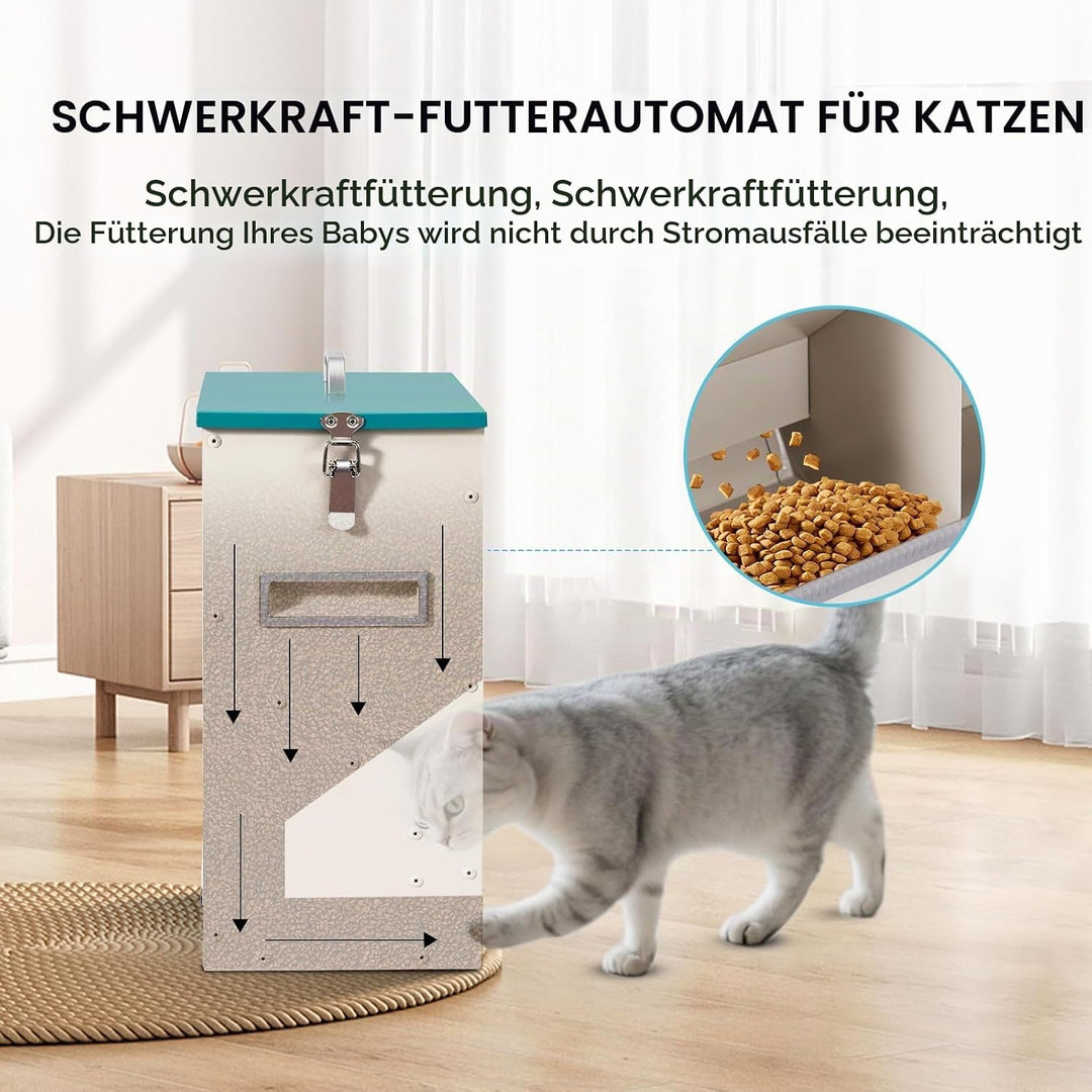 10L Automatische Katzenfutterautomaten 2 Katzen, Dual Gravity Outdoor Trockenfutterspender Doppelter
