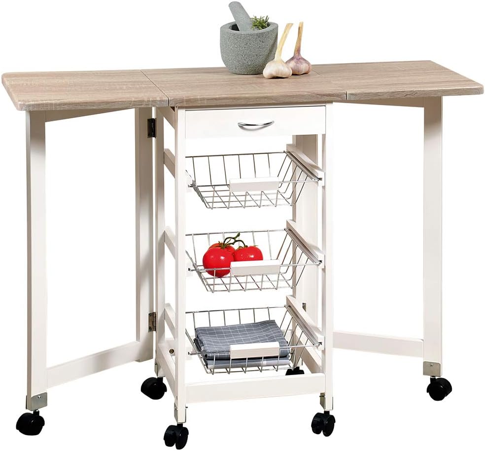 KESPER Küchenwagen 25817-13 mit 2 ausklappbaren Arbeitsplatten/Dekorfolie Eiche/Servierwagen