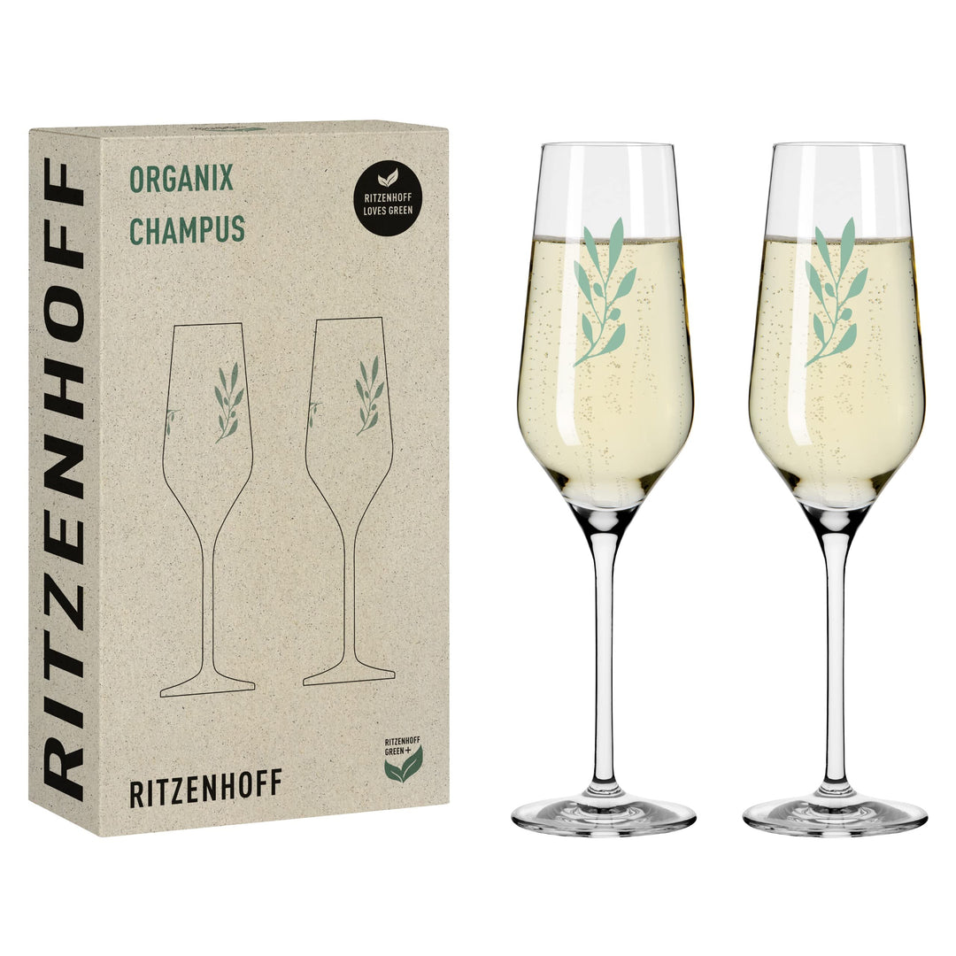 RITZENHOFF 3924001 Champagnerglas 400 ml 2er Set Organix Nr. 1 – organische Farbe Grün, 45% recycelt