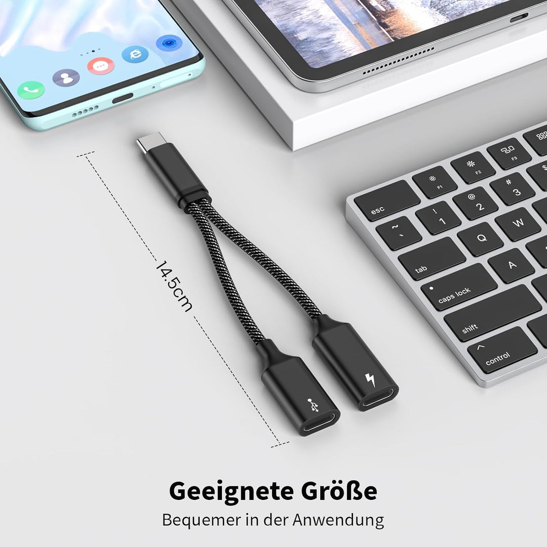 MOGOOD USB-C Splitter 1 auf 2,60W PD,480Mbps, Dual USB-C,2er Set schwarz | Nylon Kabel, kompatibel m