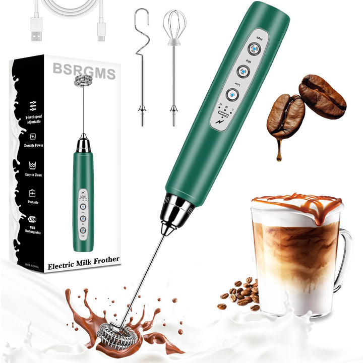 BSRGMS Milchaufschäumer Handheld für Kaffee, Elektrischer Schneebesen 3 Geschwindigkeit Einstellbar,