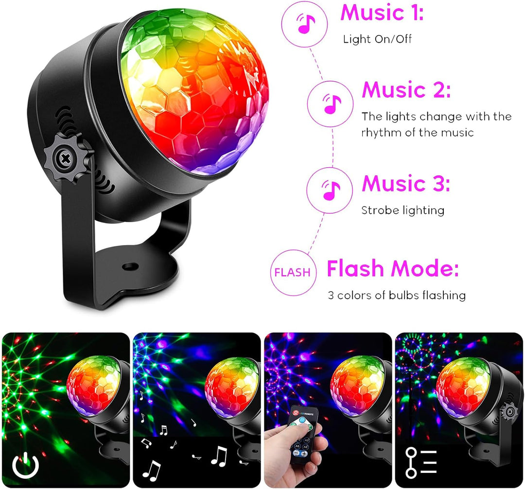 Auton 2 Packungen Discokugel 360° drehbares LED-Discolicht mit Musikaktivierung und Fernbedienung 3