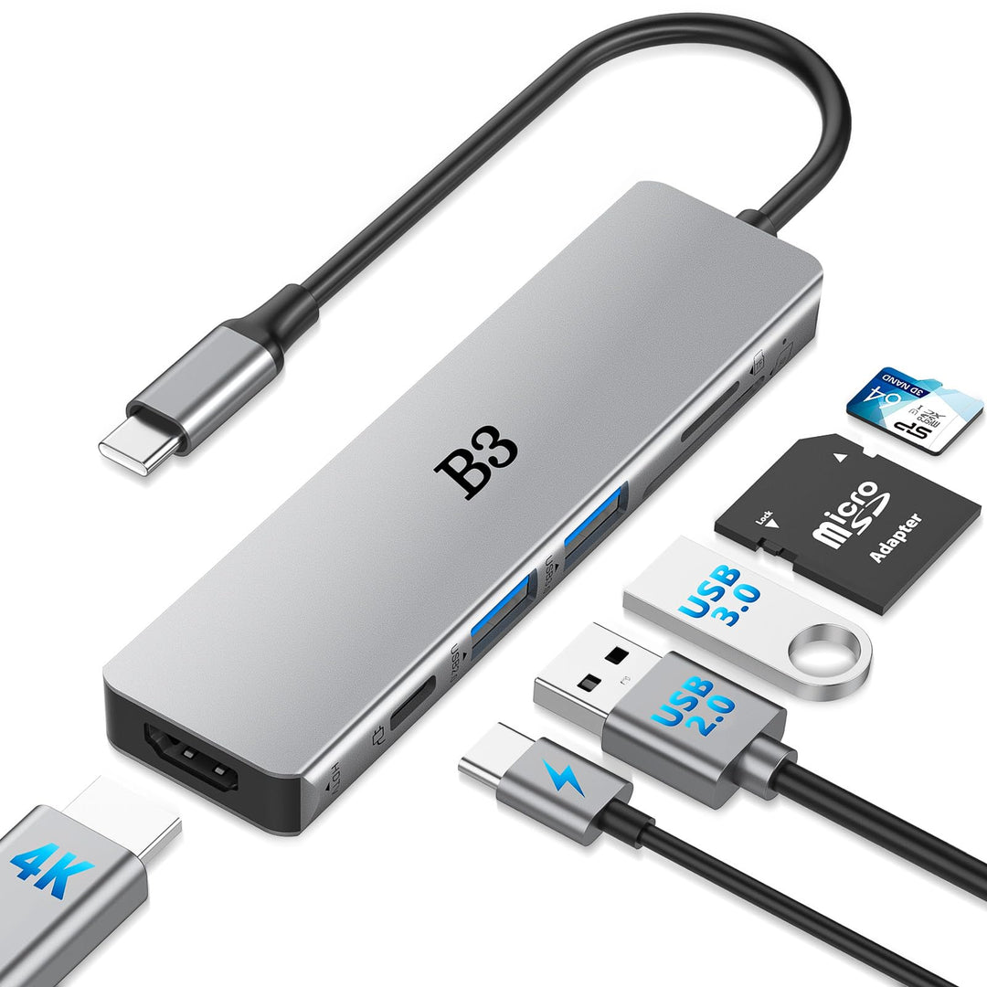 USB C Hub 6-in-1 Multiport-Adapter mit 4K@60Hz HDMI, 100W PD, 2 USB-A-Datenports, SD/TF-Kartenleser