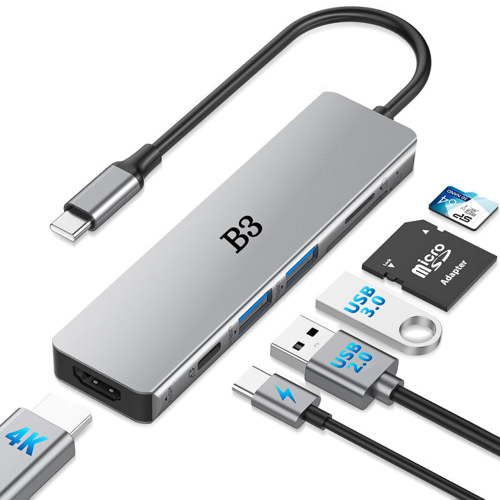 USB C Hub 6-in-1 Multiport-Adapter mit 4K@60Hz HDMI, 100W PD, 2 USB-A-Datenports, SD/TF-Kartenleser