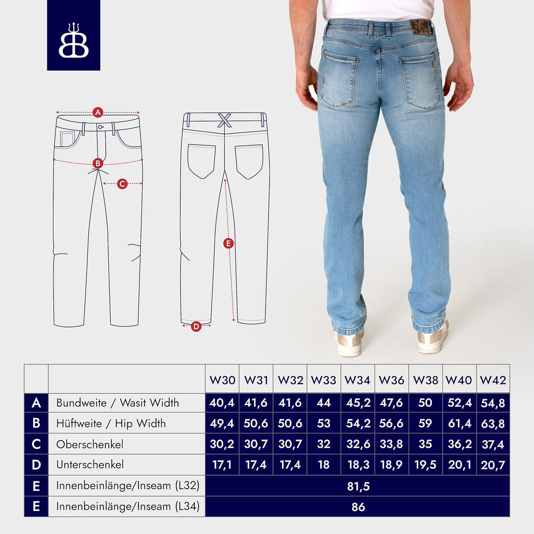 BARBONS Herren Jeans - Regular-Fit Stretch - Hochwertige Straight Jeans Herren Hose - Business Anzug