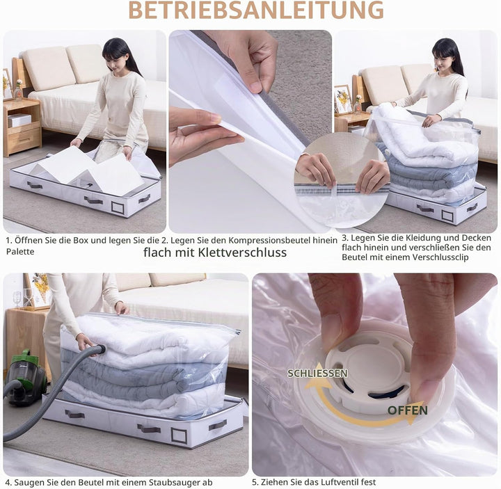 TAILI Vakuum Kleiderbeutel Aufbewahrungsbeutel 105 X 43 X 15 CM 2 in 1 Design Grau und Weiss Vakuumb