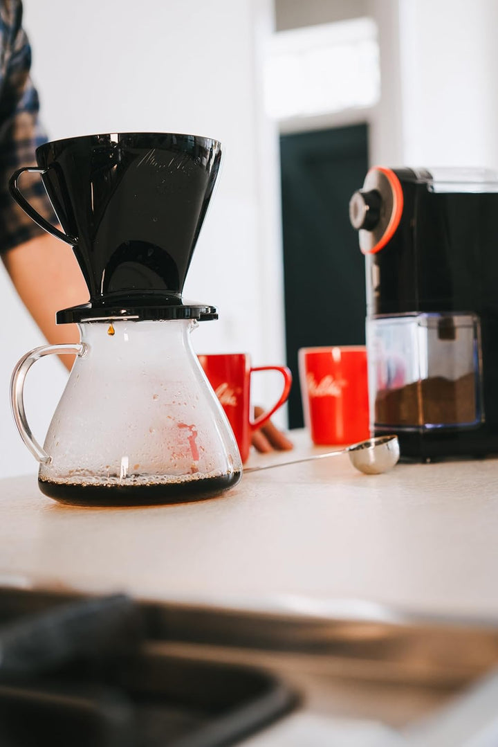Melitta Molino Kaffeemühle, 1019-01, Elektrische Kaffeemühle, flache Mahlscheibe, Schwarz/Rot, CD -