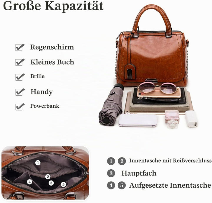 PORRASSO Retro Handtasche Damen Umhängetaschen Frauen Schultertaschen PU-Leder Henkeltasche für Arbe