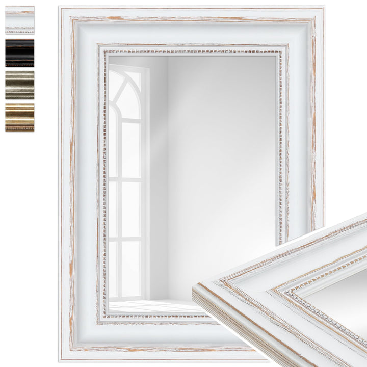 WANDStyle Spiegel 30x40 cm im Barock-Stil aus Holz, weisser Wandspiegel, Made in Germany - H550 30 x