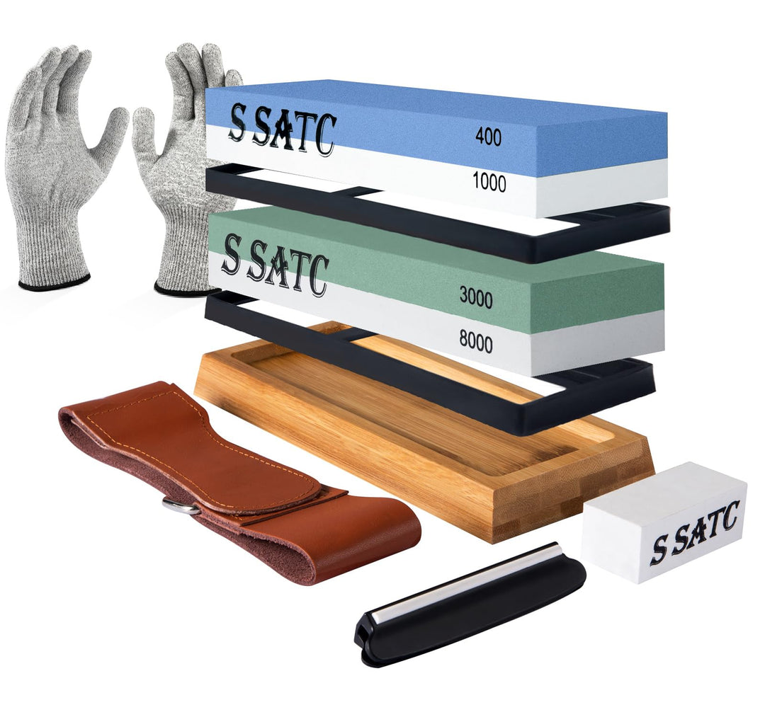 S SATC Schleifstein Messer Set Körnung 400/1000/3000/8000 Wetzstein Messer Schärfen Messerschärfer m