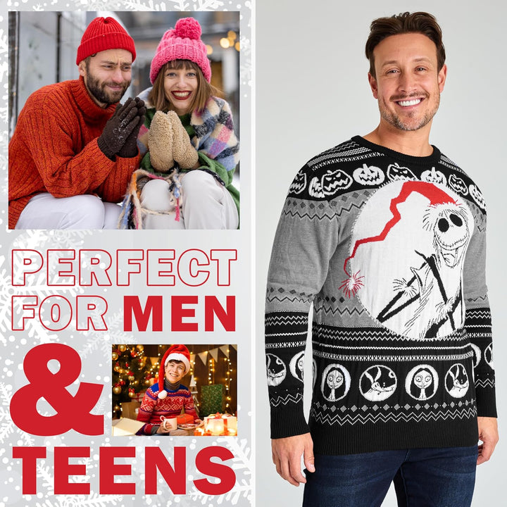 Disney Weihnachtspullover Herren, Warmer Pullover – Geschenk für Männer und Teenager, Schwarz/Multi