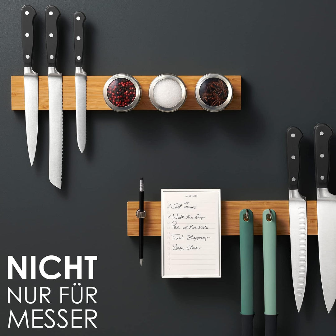 LARHN Magnetleiste Messer aus Bambus mit Extra Starkem Magnet - 40cm - Messerhalter Magnetisch Holz