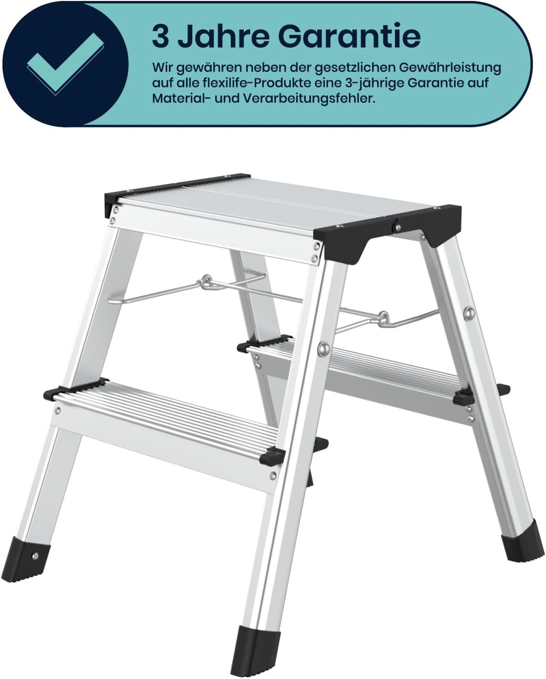flexilife Tritthocker - Tritt Hocker Aluminium - Tritthocker klappbar - Hocker klappbar bis 150 kg b