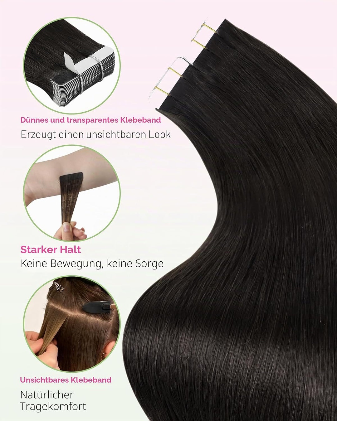 YoungSee Tape Extensions Echthaar Braun Echthaar Extensions Tape Kurz 30cm Tape in Extensions Echtha