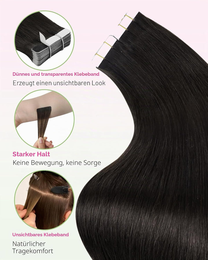 YoungSee Tape Extensions Echthaar Braun Echthaar Extensions Tape Kurz 30cm Tape in Extensions Echtha