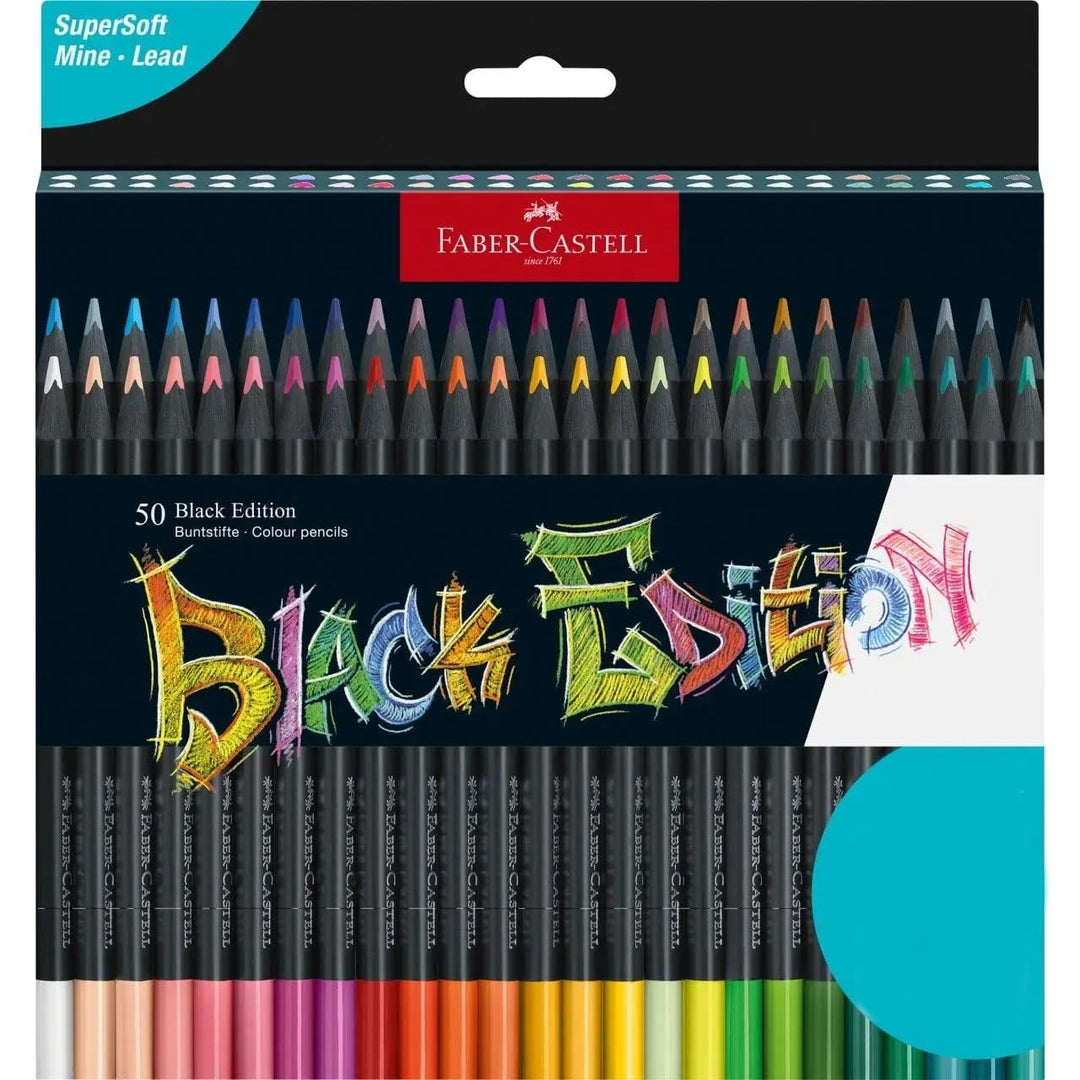 Faber-Castell 116450 - Buntstifte Blackwood, Black Edition, 50er Etui, leuchtende Farben mit weichem