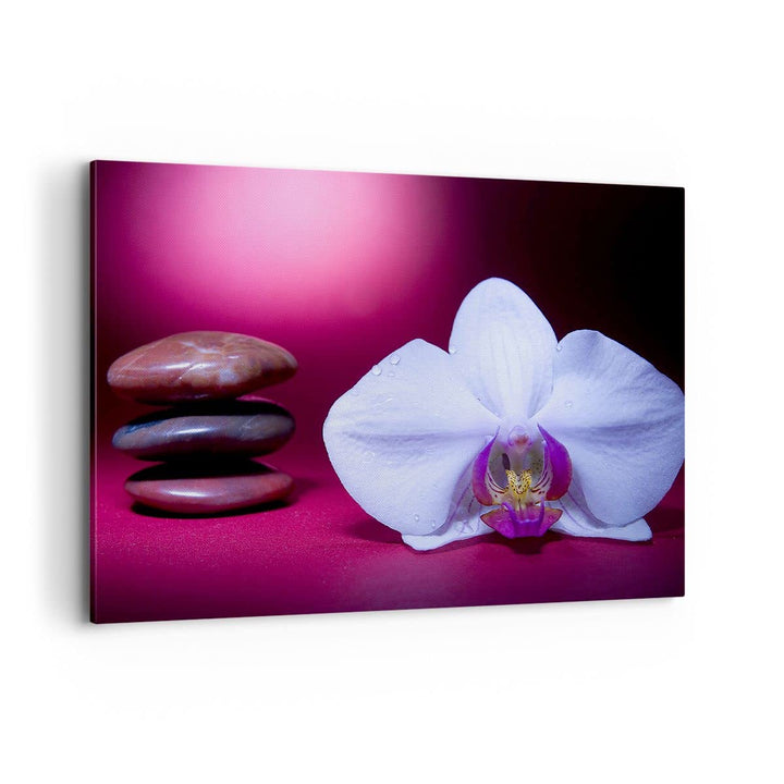 Bilder auf Leinwand 100x70cm Leinwandbild Spa braune Steine weisse Orchidee Gross Wanddeko Bild Schl