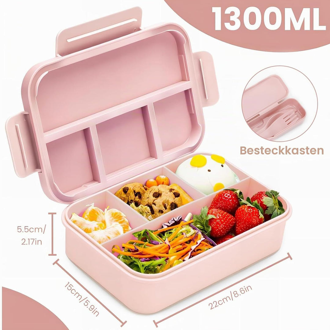 Bugucat Brotdose Kinder mit Fächern 1300ML 2 Set,Lunchbox Kinder Auslaufsicher mit 4 Fächern,Lunch B