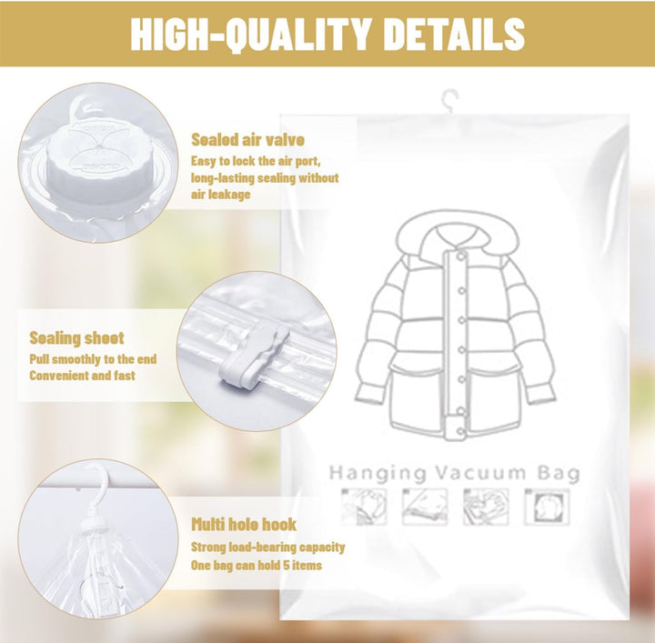 6 Stück Hängende Vakuumbeutel für Kleidung 70x110cm mit Handpumpe, Wiederverwendbare Vacuum Bags for