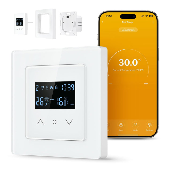 Samrt WiFi Themrmostat für Wasser-Fussbodenheizung, 55 x 55mm Standard, Glasfläche, Programmierbar R