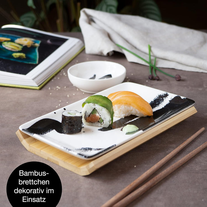 Moritz & Moritz 10-tlg. Sushi Geschirr Set für 2 Personen - Sushi Servierset mit 2x Sushi-Teller, Di