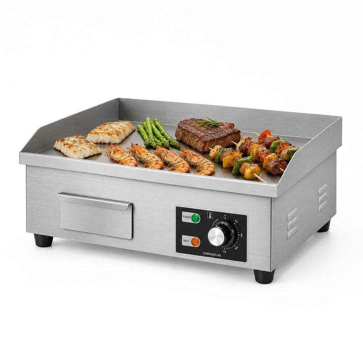 Elektrische Grillplatte.Professionelle Grillplatte 55x35cm.Edelstahl, Thermostat heizt bis zu 300°C.