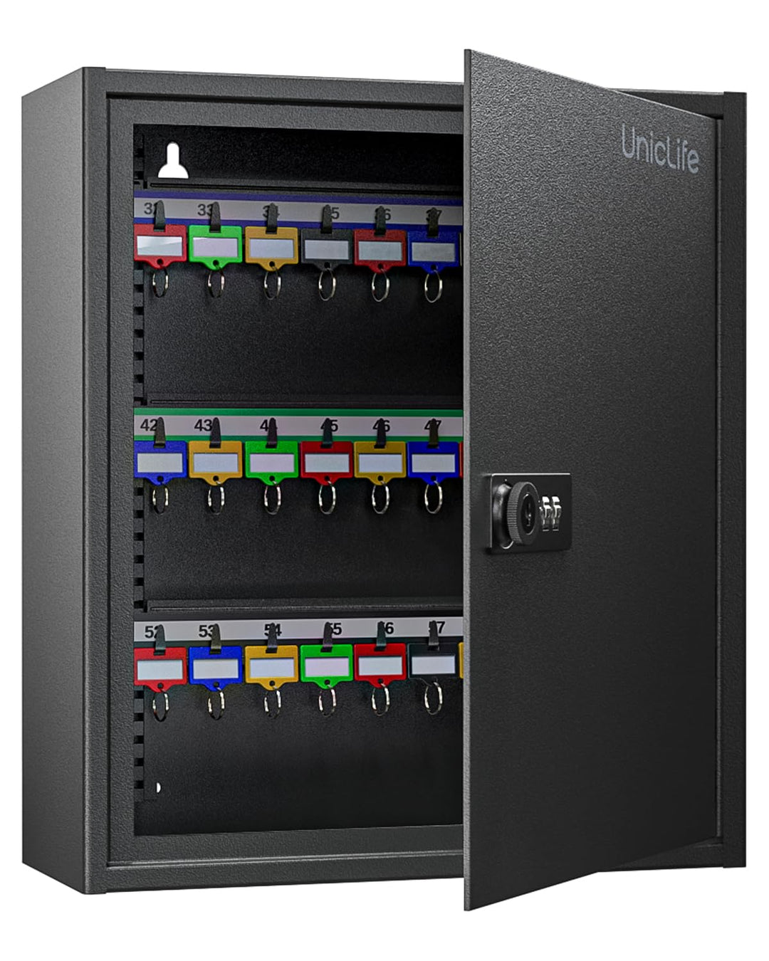 Uniclife 60 Positionen Schlüsselschrank mit Kombination und Schlüsselschloss, zurücksetzbar, schwarz