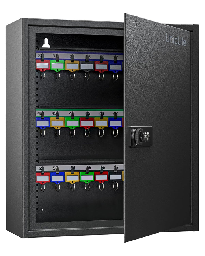 Uniclife 60 Positionen Schlüsselschrank mit Kombination und Schlüsselschloss, zurücksetzbar, schwarz