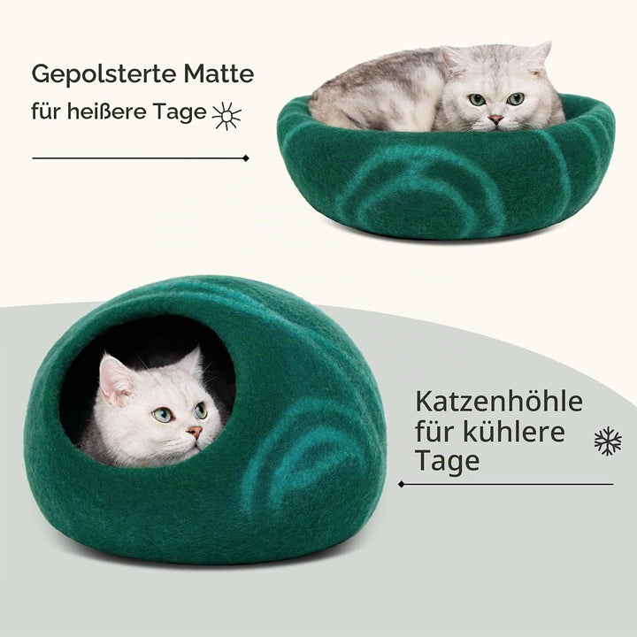 MEOWFIA Katzenbett Höhle – Umweltfreundliche Betten aus 100% Merinowolle für Katzen und Kätzchen (M,