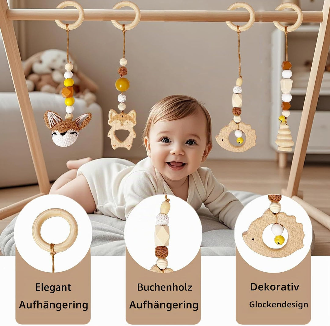 4 Stück Spielebogen Babies Holz, Spieltrapez Baby, Baby Gym Holz, Anhänger Spielbogen, für Mädchen J