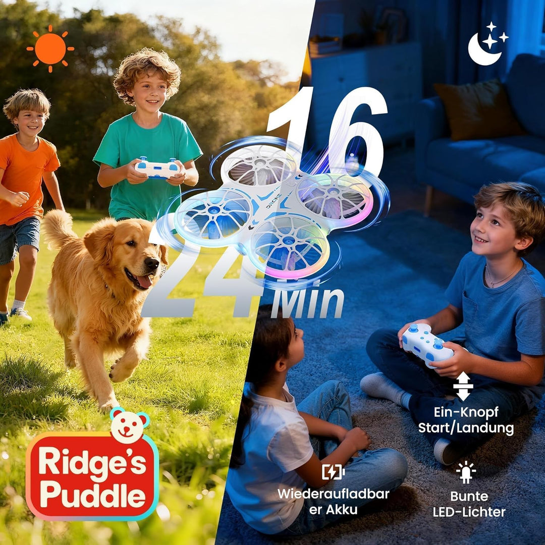Ridge's Puddle Mini Drohne für Kinder - Geschenke Junge RC Flugzeug Drone Kinder mit LED Lichter Spi