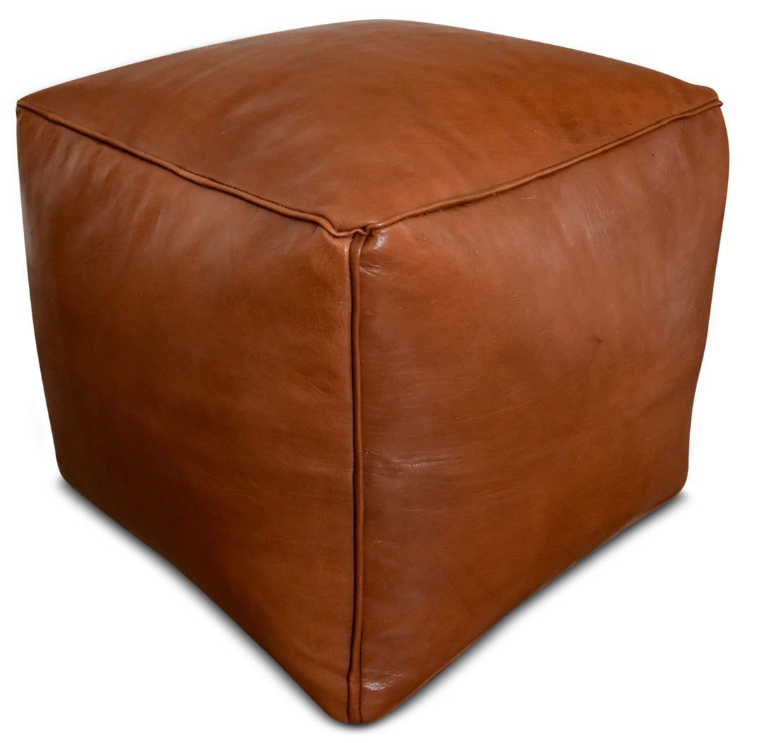 See the Good Quadratischer Leder Pouf - Handgefertigt - gefüllt geliefert - Ottoman, Sitzsack, Fussh