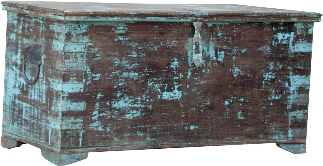 GURU SHOP Holztruhe aus Massivholz im Vintage Look - Modell 1, Braun, 46x90x40 cm, Truhen, Kisten, K