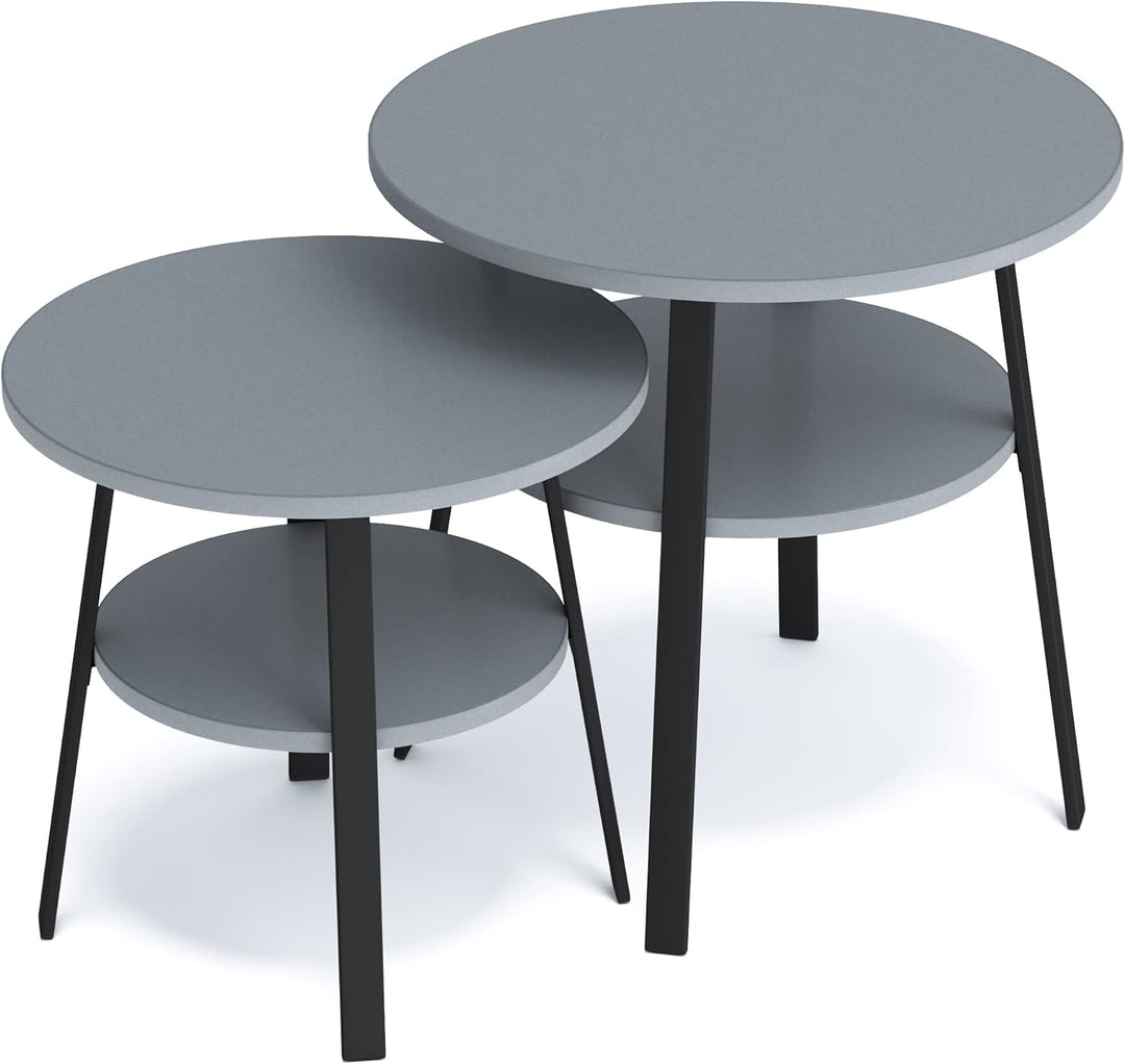 stardis Beistelltisch rund stabiles Metallgestell/Holz Ø43xH 44 cm, 2 Ablagen Nachttisch Couchtisch