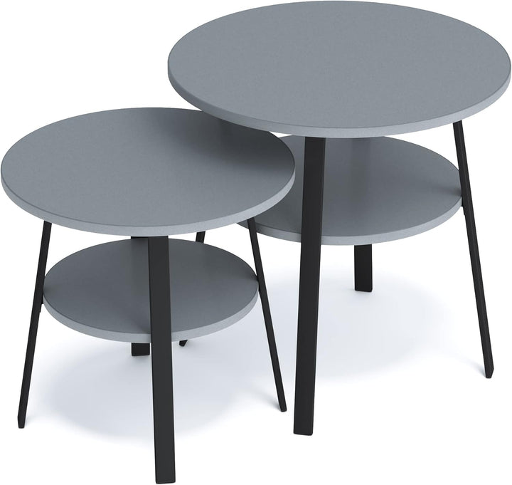 stardis Beistelltisch rund stabiles Metallgestell/Holz Ø43xH 44 cm, 2 Ablagen Nachttisch Couchtisch