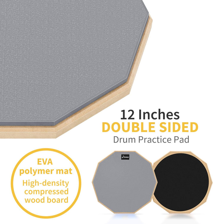 Donner Drum Practice Pad mit Snare Drum Ständer Kit, 3 Paar Drumsticks mit Tasche, Drum Gele silber,