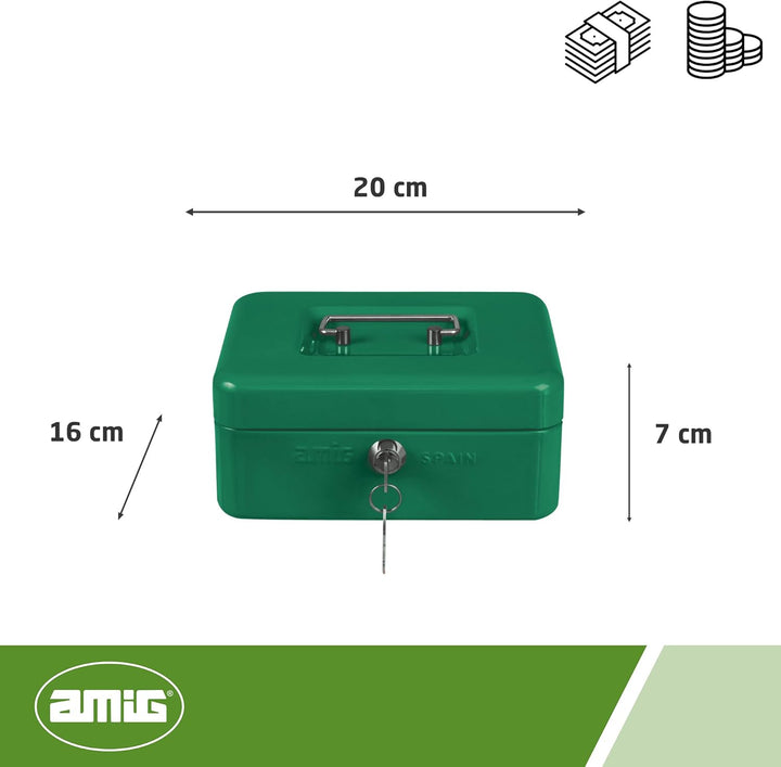 Amig - Sicher | Geldkassette | Safe für Geld, Scheine und Münzen | Mit Münzfach und 2 Schlüsseln | S
