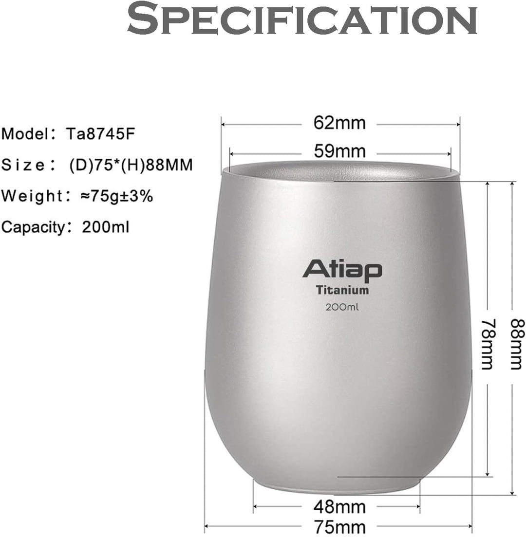 ATiAP Camping Mug Pot Cup, Titanium Water Tea Coffee Cup, Double Wall and Carry Bag Design, Suitable