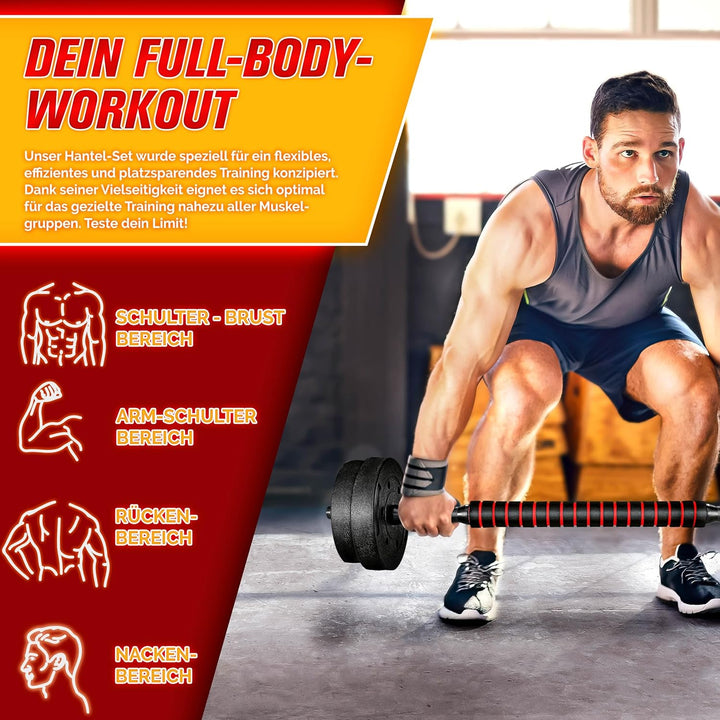 RE:SPORT 2 in 1 Hanteln Set 15-30kg | Hantelset verstellbar | Kurzhantel & Langhantel | Sternverschl