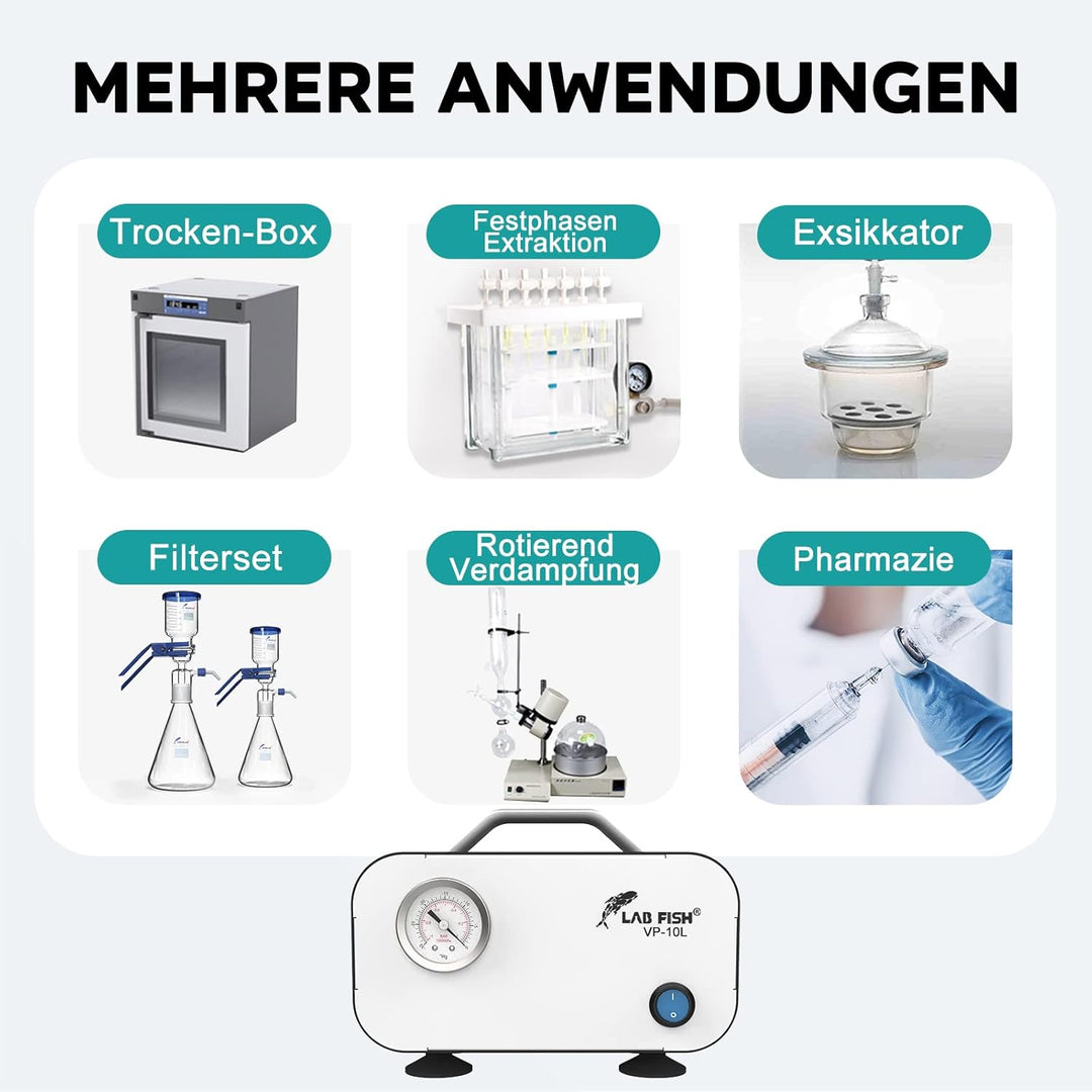 LABFISH Labor Vakuumpumpe Tragbare ölfreie Membran Vakuumpumpen Laborpumpen 10L/min mit Gummischlauc